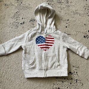 OshKosh baby girl size 6 months zip up hooded sweater jacket heart shaped flag